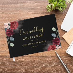 Floral Burgundy Watercolor Fall Wedding Gold Foil Guest Book