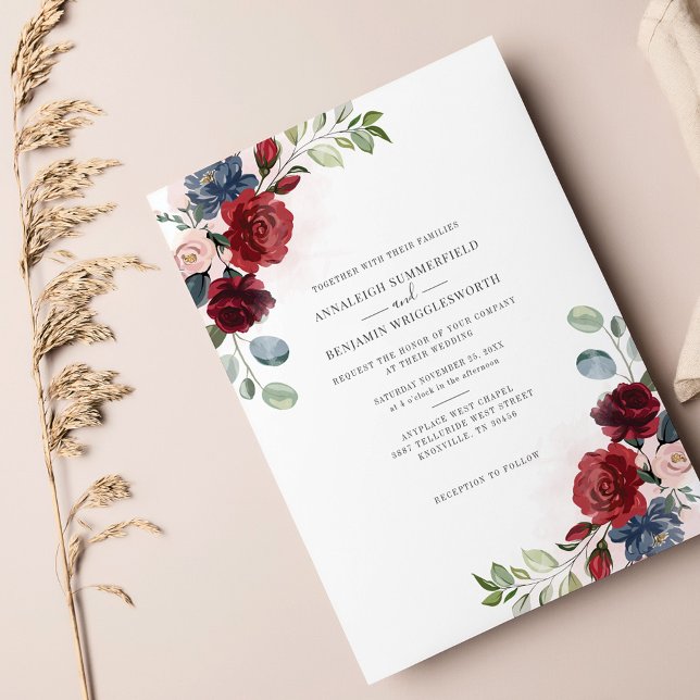 Floral Burgundy Watercolor Greenery Wedding Invitation (Creator Uploaded)