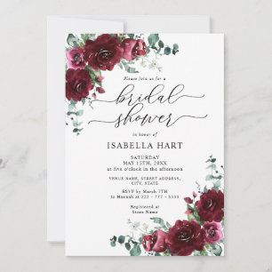 Floral Burgundy Watercolor Marsala Bridal Shower Invitation