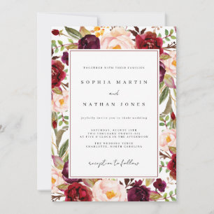 Floral Burgundy Watercolor Wedding Invitation