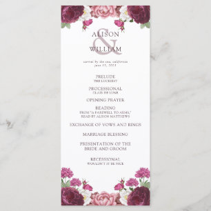 Floral Burgundy Wedding Ceremony Program