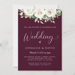 Floral burgundy wedding invitation