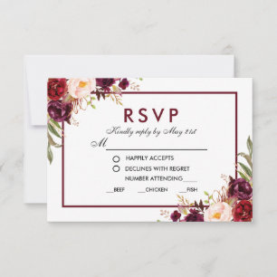 Floral Burgundy Wedding Meal RSVP Card