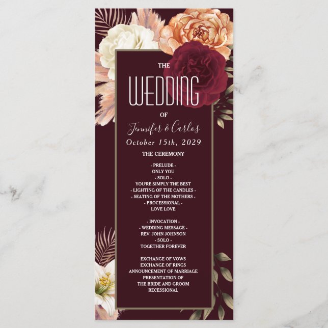 Floral Burgundy Wedding Program (Front)