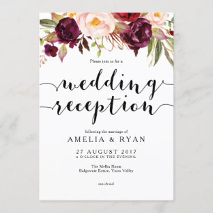 Floral Burgundy Wedding Reception Invitation