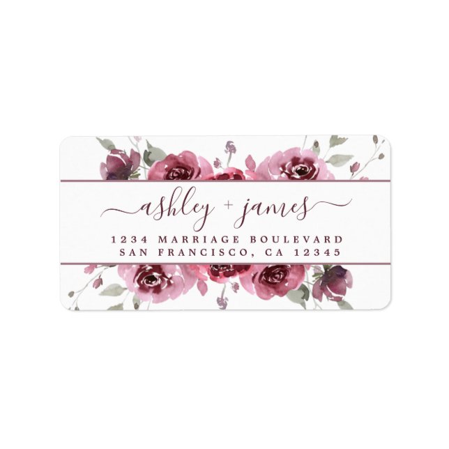 Floral Burgundy Wedding Return Address Label (Front)