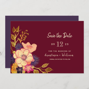 Floral Burgundy Wedding Save The Date