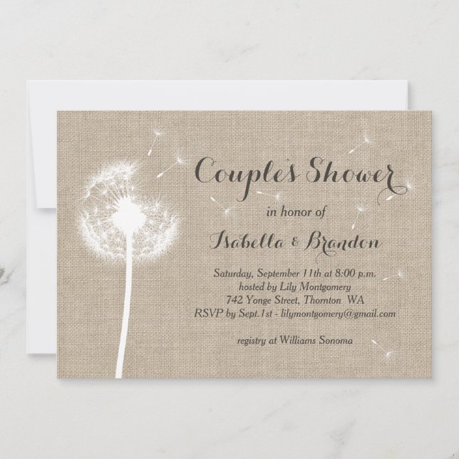 Floral Burlap Couple's Shower Invitation (Front)