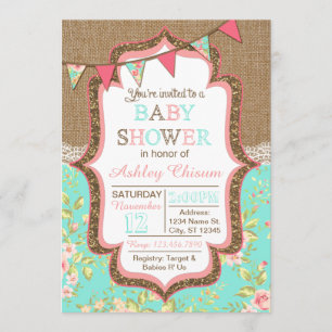 Floral, Burlap, & Lace Baby Shower Invitation