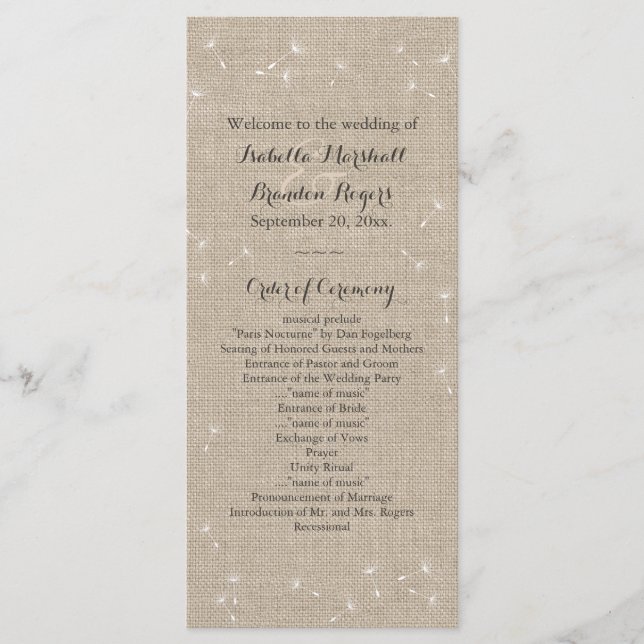 Floral Burlap Wedding Program (Front)