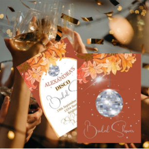 Floral Burnt Orange Silver Disco Bridal Shower Invitation