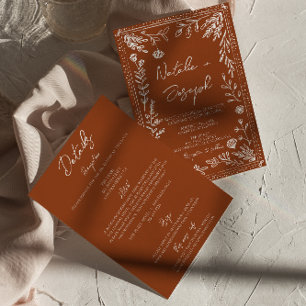 Floral Burnt Orange Terracotta All In One Wedding Invitation
