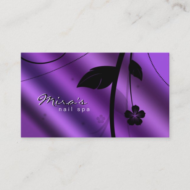 Floral Business Card Metallic Purple Satin (Front)