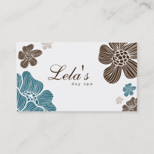 Floral Business Card Salon Spa Blue Brown Tropical
