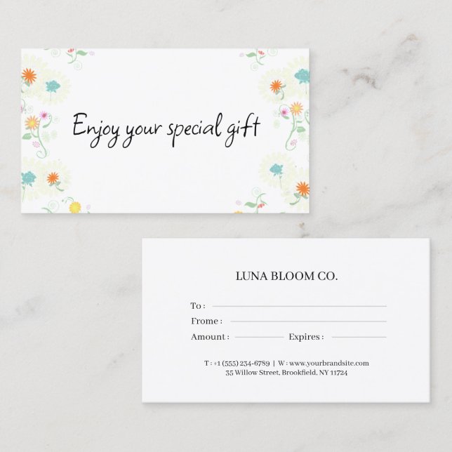 Floral Business Gift Certificate Card (Front/Back)