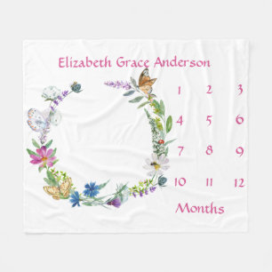 Floral Butterflies Baby Milestone Growth Tracker  Fleece Blanket