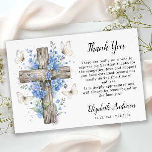 Floral Butterflies Cross Sympathy Memorial Funeral Thank You Card