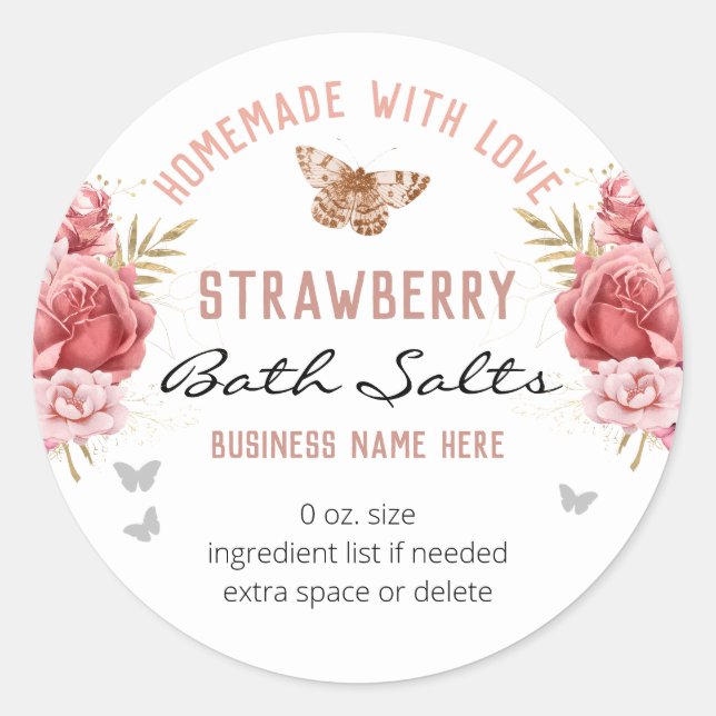 Floral Butterflies Custom Business Bath Salts Classic Round Sticker (Front)