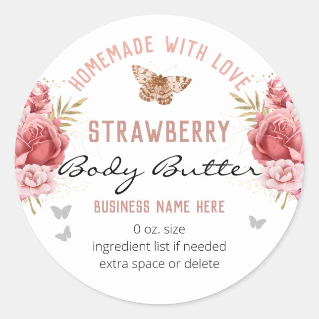 Floral Butterflies Custom Business Body Butter Classic Round Sticker (Front)
