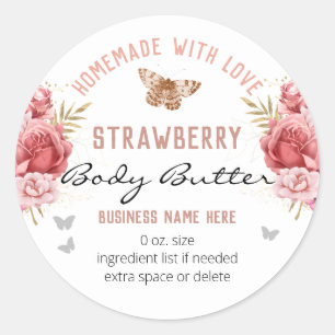Floral Butterflies Custom Business Body Butter Classic Round Sticker