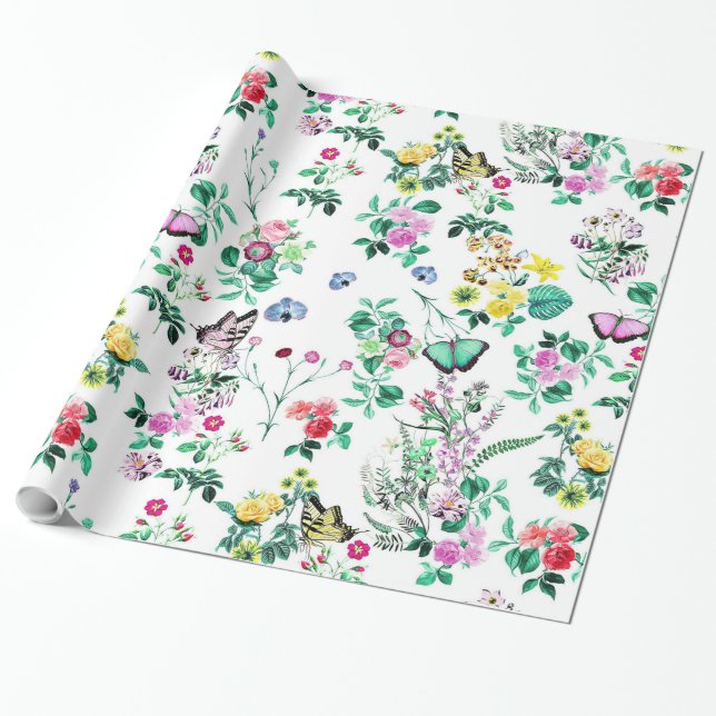 Floral Butterflies Gift Wrap (Unrolled)