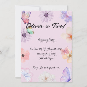 Floral butterflies girl birthday invitation 