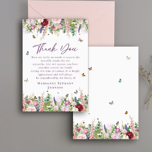 Floral Butterflies Memorial Celebration of Life Thank You Card