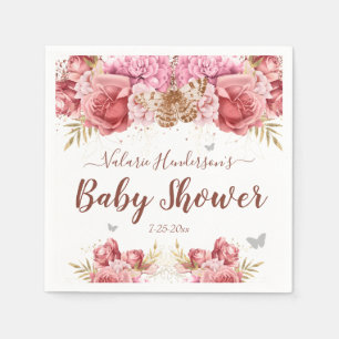 Floral Butterflies Pink Baby Shower Napkin