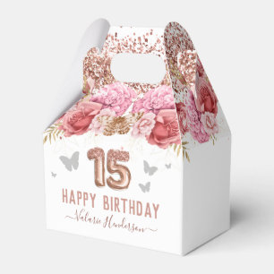 Floral Butterflies Pink Happy 15th Birthday Favour Box