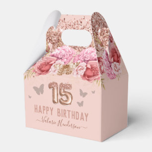 Floral Butterflies Pink Happy 15th Birthday Favour Box