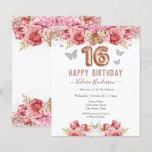 Floral Butterflies Pink Happy 16th Birthday
