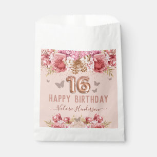 Floral Butterflies Pink Happy 16th Birthday Favour Bag