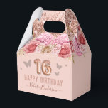 Floral Butterflies Pink Happy 16th Birthday Favour Box<br><div class="desc">Girly glitter,  millennial pink background,  with fancy script name typography. Faux rose gold 16 balloon text. Pink Roses and butterfly top border. Great for sweet 16 celebrations.</div>