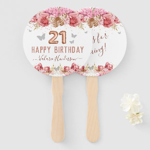 Floral Butterflies Pink Happy 21st Birthday Hand F Fan