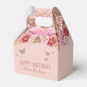 Floral Butterflies Pink Happy Birthday Favour Box
