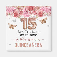 Floral Butterflies Pink Quinceañera Save the Date