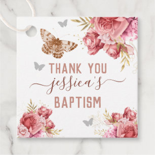 Floral Butterflies Pink Thank You Baptism Favour Tags