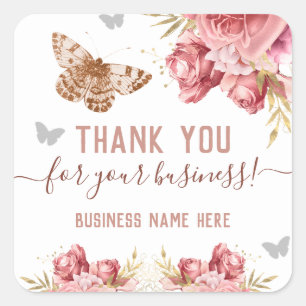 Floral Butterflies Pink Thank You Business Square Sticker