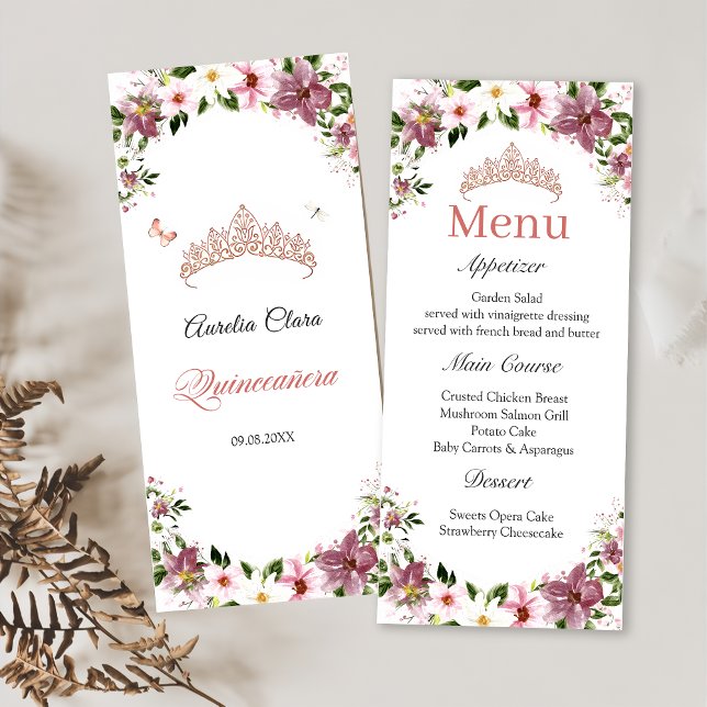 Floral Butterflies Quinceañera Menu (Creator Uploaded)