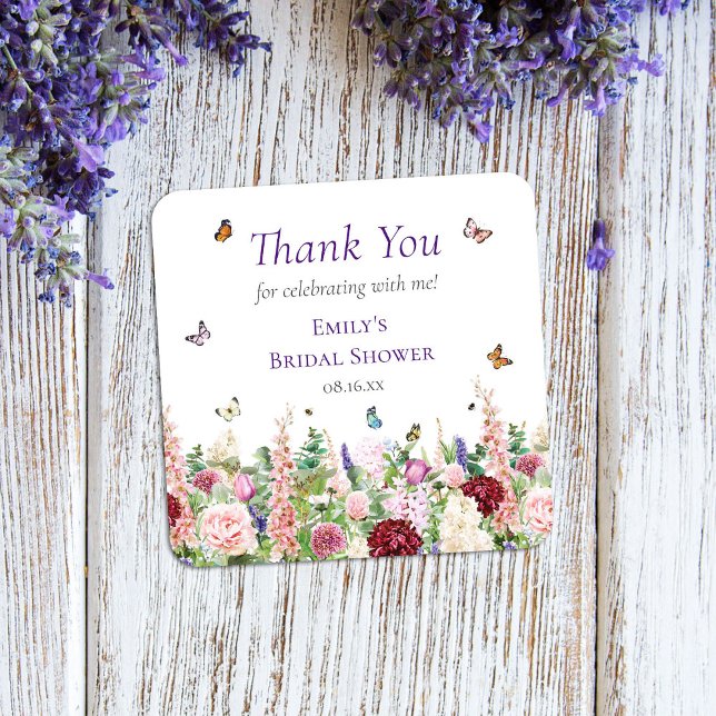 Floral Butterflies Thank You Bridal Shower Square Sticker (Creator Uploaded)