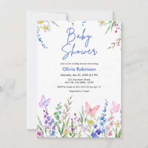 Floral Butterflies Wildflower Baby Shower Invitation