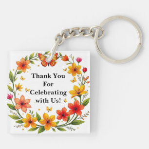 Floral Butterflies Wreath Wedding Custom Text Key Ring