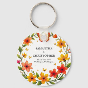 Floral Butterflies Wreath Wedding Custom Text Key Ring
