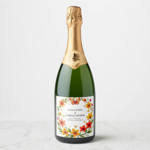 Floral Butterflies Wreath Wedding Custom Text Sparkling Wine Label