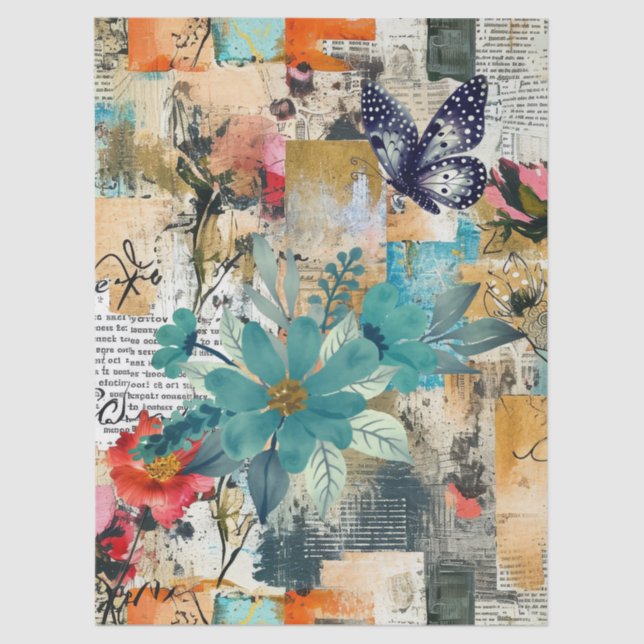 Floral & Butterfly Abstract Art College Decoupage Tissue Paper (Front)