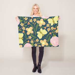 Floral, Butterfly And Glamour Seamless Elegant Fleece Blanket
