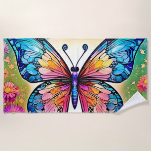 Floral Butterfly Art Design Beach Towel