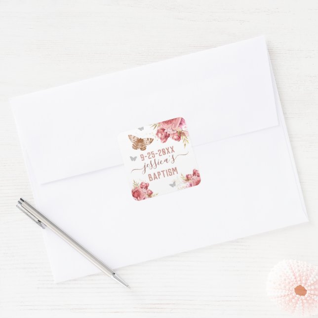 Floral Butterfly Baptism Personalised Sticker (Envelope)