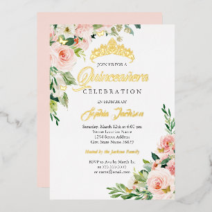 Floral Butterfly Blush Pink Gold Quinceanera