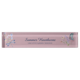 Floral Butterfly Botanical Cottage Core Mauve Pink Nameplate